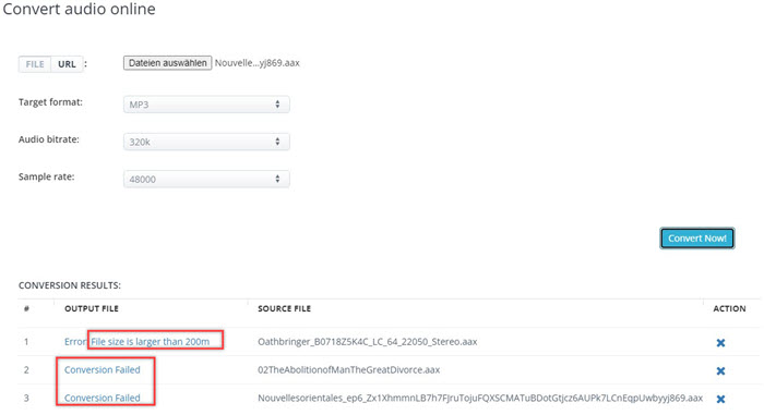 AAX to MP3 online kostemlos mit Aconvert