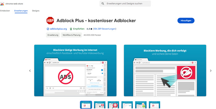 Adblock Plus hinzufügen im Chrome Web Store