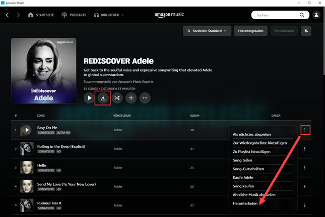 Amazon Music Songs auf dem PC herunterladen