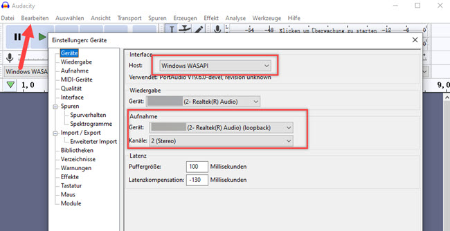 Audacity Einstellungen