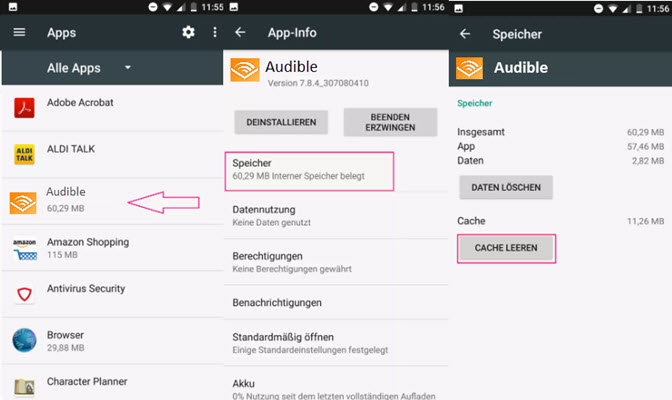 Audible Cache löschen Android