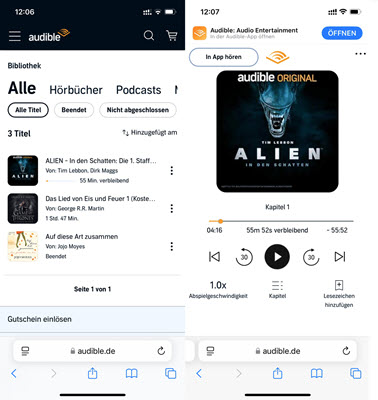 Audible Hörbücher mit Cloud-Player abspielen iPhone