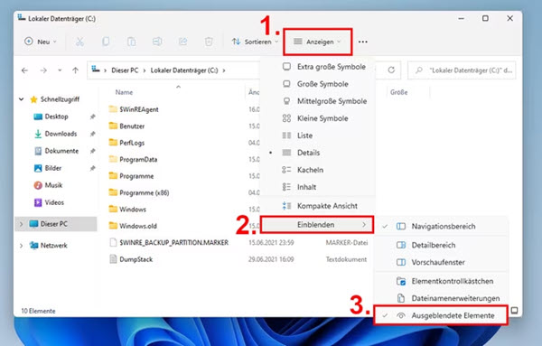 Ausgeblendete Elemente anzeigen Windows 11