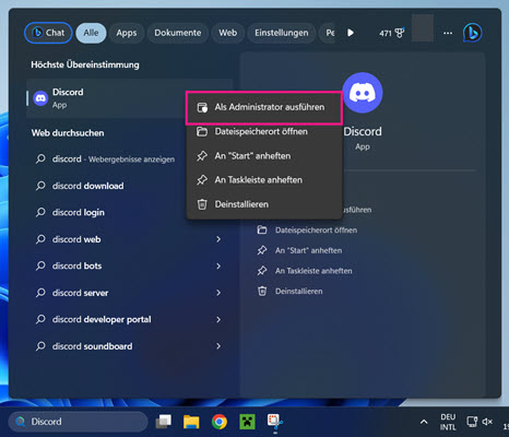 Discord mit Administratorrechten ausführen