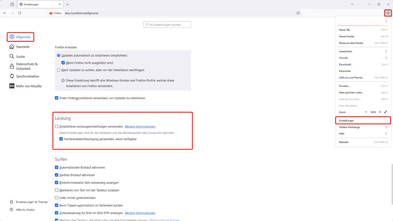 Hardwarebeschleunigung in Firefox deaktivieren