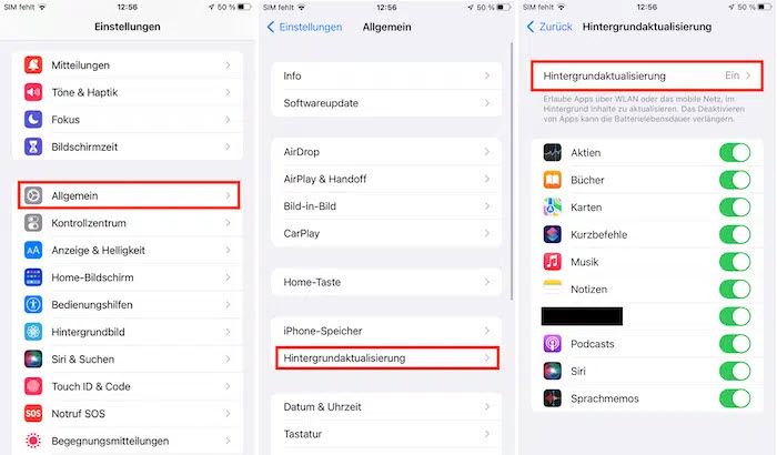 iPhone Hintergrundaktualisierung