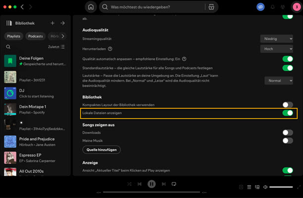 Spotify lokale Dateien anzeigen aktivieren
