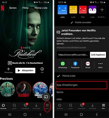 Netflix App-Einstellungen Android