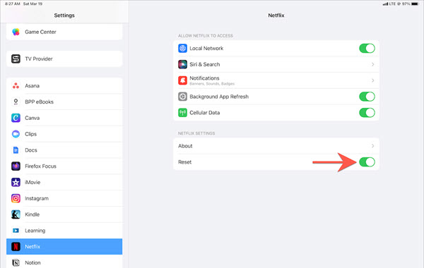 Netflix-App auf iPad zurücksetzen