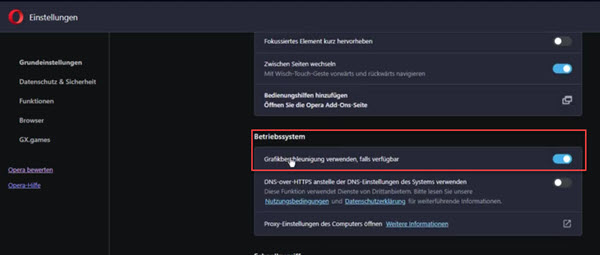 Hardwarebeschleunigung in Opera deaktivieren