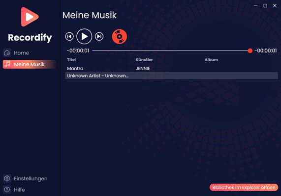 Recordify Spotify Mitschnitt anzeigen