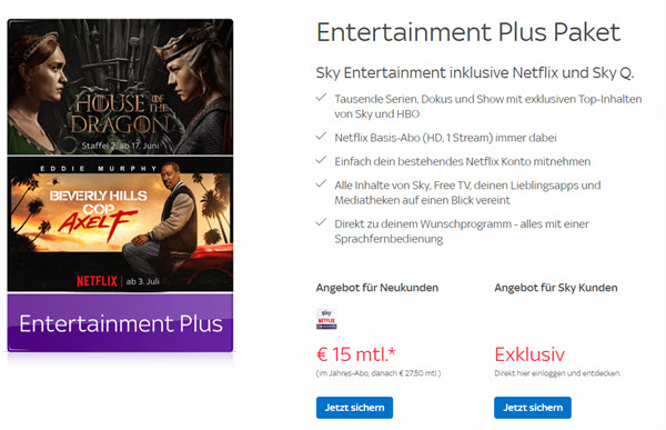 Sky Entertainment Plus Paket