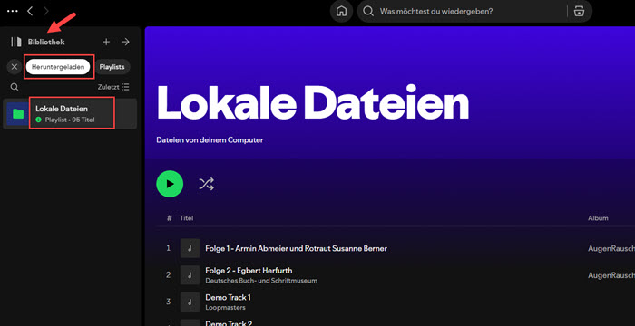 Spotify heruntergeladene Dateien anzeigen Windows