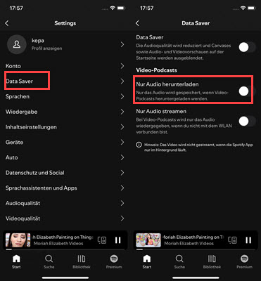 Spotify Audio aus Video Podcasts herunterladen auf dem Handy