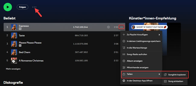 Spotify Songlink kopieren