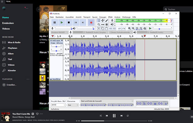 Tidal Musik aufnehmen mit Audacity