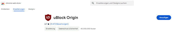 uBlock Origin hinzufügen