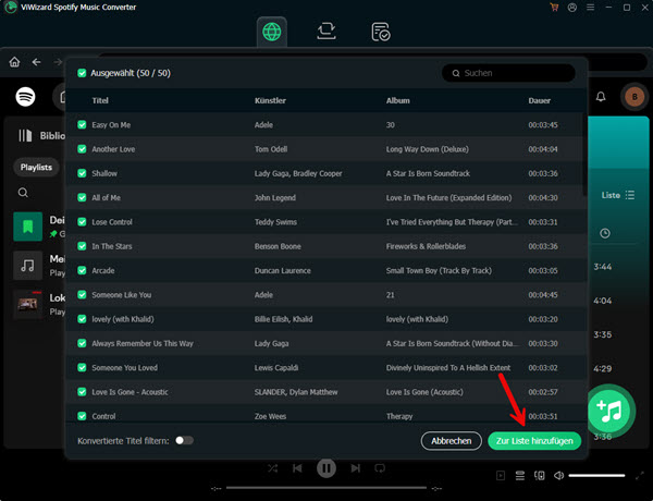 Spotify Songs zur Liste hinzufügen