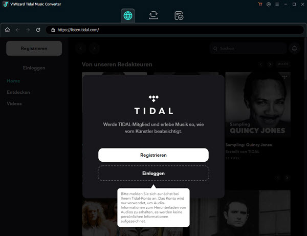 Bei Tidal Konto sich anmelden